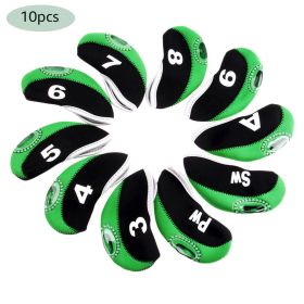 10pcs Neoprene Golf Club Iron Head Cover For Titleist Callaway Ping Taylormade (Color: Green)