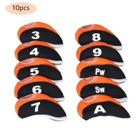 10pcs Neoprene Golf Club Iron Head Cover For Titleist Callaway Ping Taylormade (Color: Orange)