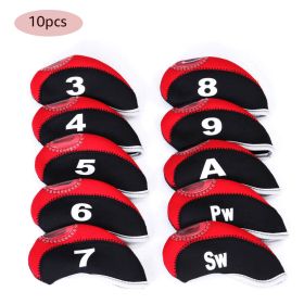 10pcs Neoprene Golf Club Iron Head Cover For Titleist Callaway Ping Taylormade (Color: Red)